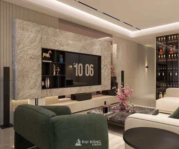 Thi công dự án The Emerald Townhouse phòng khách nhà phố hiện đại tại Gò Vấp