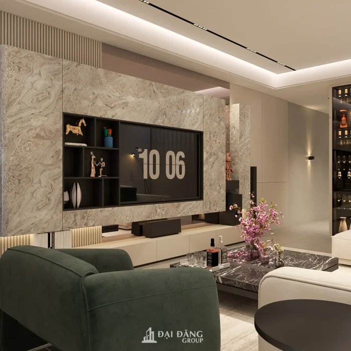 Thi công dự án The Emerald Townhouse phòng khách nhà phố hiện đại tại Gò Vấp